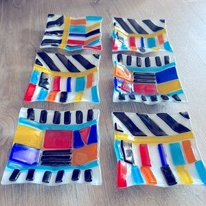 Set of 6 glass mosaic trays plates Dennis East International